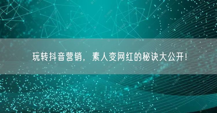 玩转抖音营销，素人变网红的秘诀大公开！