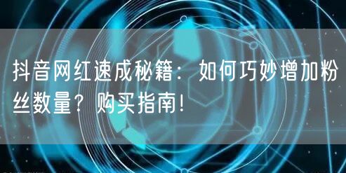抖音网红速成秘籍:如何巧妙增加粉丝数量?购买指南!