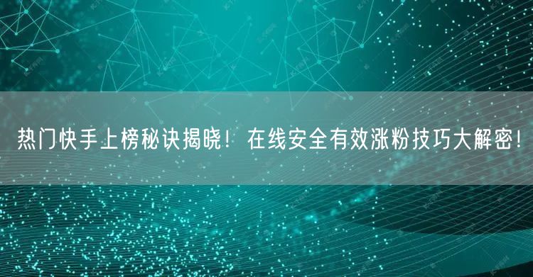 热门快手上榜秘诀揭晓！在线安全有效涨粉技巧大解密！