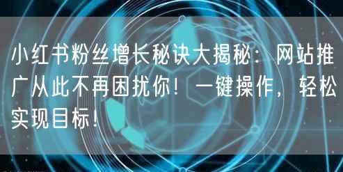 小红书粉丝增长秘诀大揭秘：网站推广从此不再困扰你！一键操作，轻松实现目标！