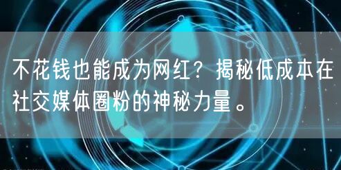 不花钱也能成为网红？揭秘低成本在社交媒体圈粉的神秘力量。