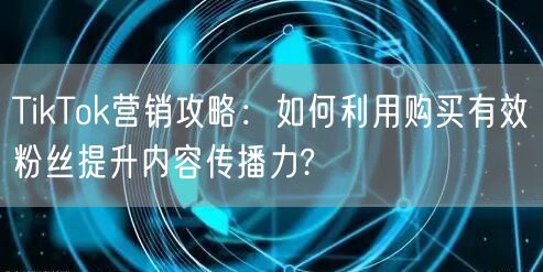 TikTok营销攻略：如何利用购买有效粉丝提升内容传播力?