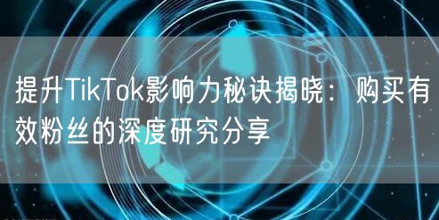 提升TikTok影响力秘诀揭晓：购买有效粉丝的深度研究分享