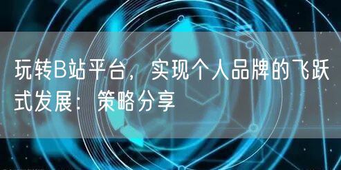 玩转B站平台，实现个人品牌的飞跃式发展：策略分享