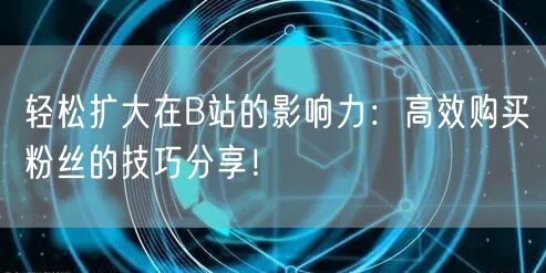 轻松扩大在B站的影响力:高效购买粉丝的技巧分享!